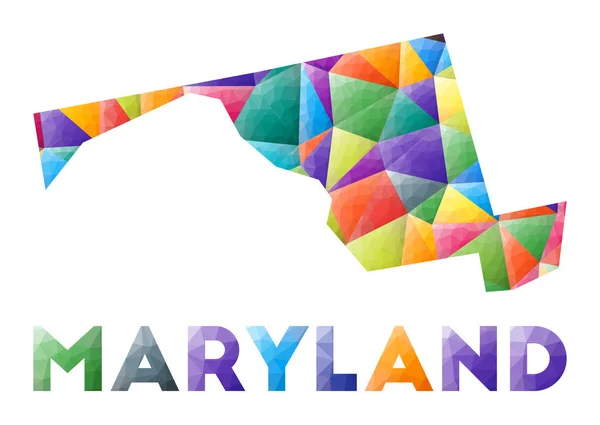 Maryland färgglada låg poly oss tillstånd form Multicolor geometriska trianglar Modern trendig design — Stock vektor