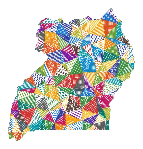 Gyerek stílusú térkép Uganda kézzel húzott sokszögek formájában Uganda vektor illusztráció — Stock Vector