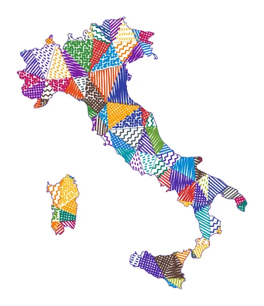 Mappa dell'Italia in stile bambino Poligoni disegnati a mano a forma d'Italia Illustrazione vettoriale — Vettoriale Stock