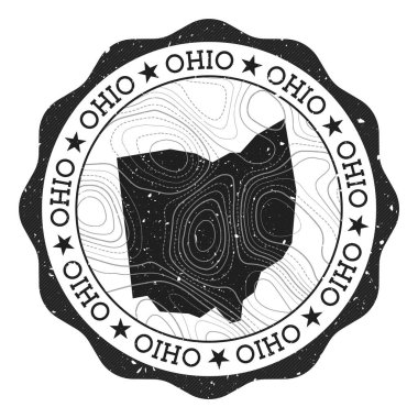 Ohio açık hava damgalı yuvarlak çıkartma ile bizim eyalet haritamız topografik izolinler taşıyıcı