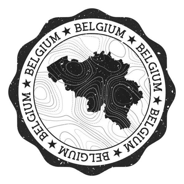 Belgium kültéri bélyegző Kerek matrica térképpel ország topográfiai izolátumok Vector — Stock Vector