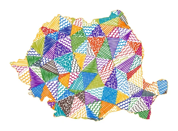Kinderstilkarte von Rumänien Handgezeichnete Polygone in Form von Rumänien Vektor Illustration — Stockvektor