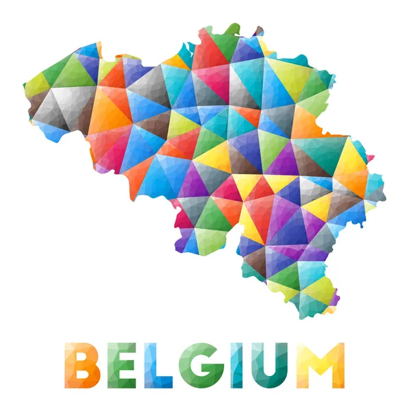 Βέλγιο πολύχρωμο χαμηλό πολυ σχήμα χώρας Πολύχρωμα γεωμετρικά τρίγωνα Σύγχρονο μοντέρνο σχεδιασμό — Διανυσματικό Αρχείο