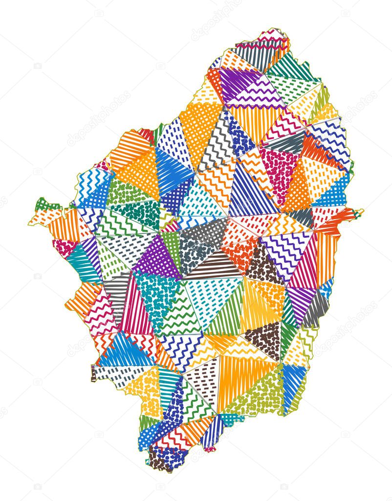 Kid style map of Naxos Hand drawn polygons in the shape of Naxos Vector illustration