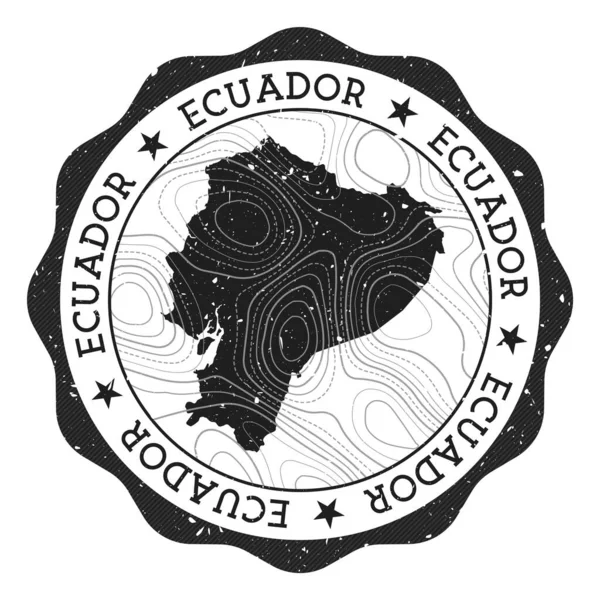 Ecuador timbro esterno Adesivo rotondo con mappa del paese con isolini topografici Vettore — Vettoriale Stock