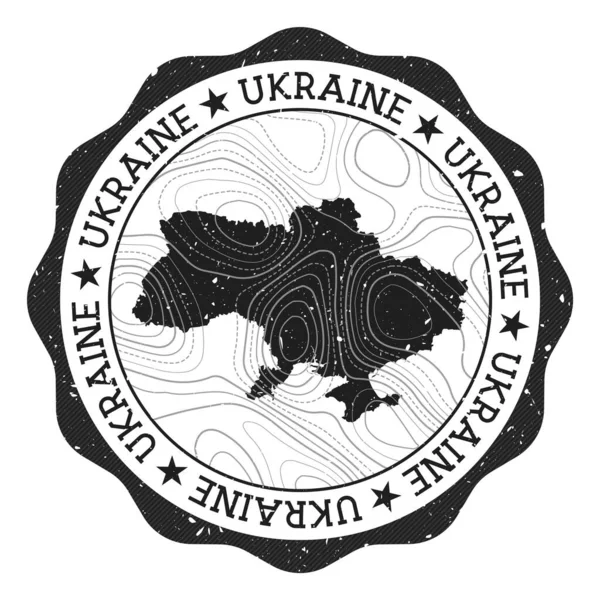 Українська поштова марка Кругла наклейка з картою країни з топографічними ізоляціями Вектор — стоковий вектор