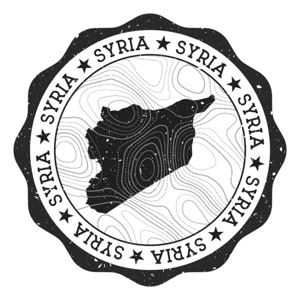 Sýrie venkovní známka Kulatá samolepka s mapou země s topografickými izolacemi Vektor — Stockový vektor
