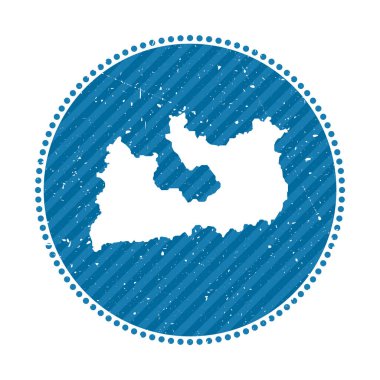 Milos çizgili geçmişe yolculuk etiketi ada vektör illüstrasyonunun haritası ile birlikte kullanılabilir