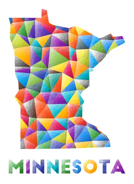 Minnesota colorido baixo poli nos estado forma Multicolor triângulos geométricos Design moderno da moda — Vetor de Stock