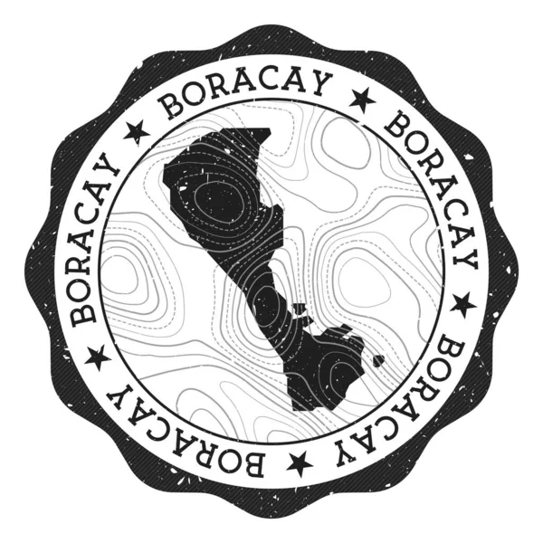 Sello exterior Boracay Pegatina redonda con mapa de isla con aislamientos topográficos Vector — Vector de stock