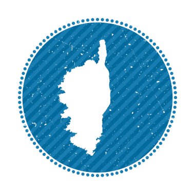 Korsika çizgili seyahat etiketi ada vektör illüstrasyonunun haritası ile birlikte kullanılabilir