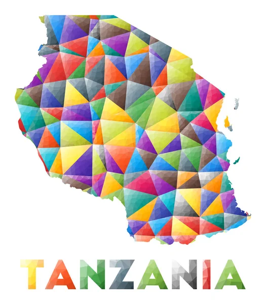 Tanzania colorido bajo polivinílico país forma Multicolor triángulos geométricos Diseño moderno de moda — Vector de stock