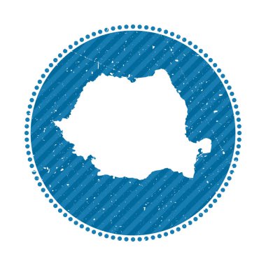 Romanya 'nın çizgili seyahat etiketi ülke vektör illüstrasyonunun haritasıyla birlikte kullanılabilir