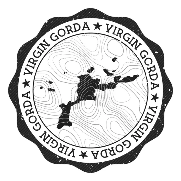 Sello exterior Virgen Gorda Pegatina redonda con mapa de isla con aislamientos topográficos Vector — Archivo Imágenes Vectoriales