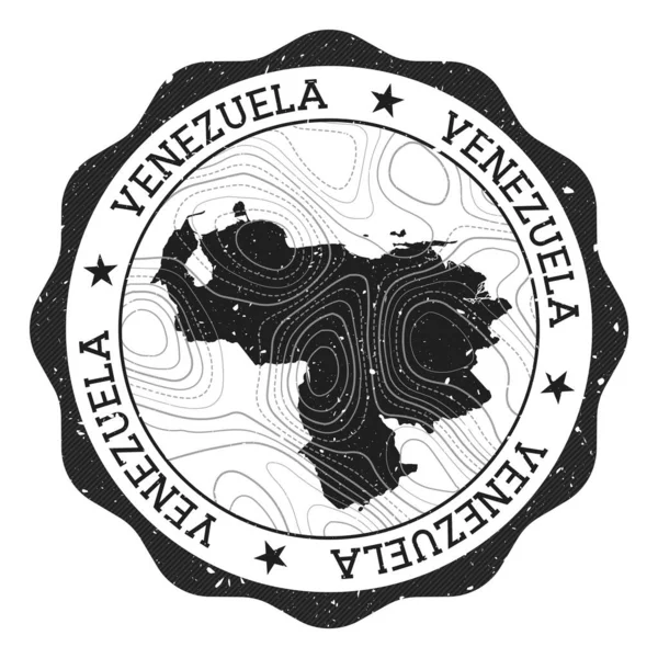 委内瑞拉户外邮票圆周贴纸，附有地形等值线向量国家地图 — 图库矢量图片