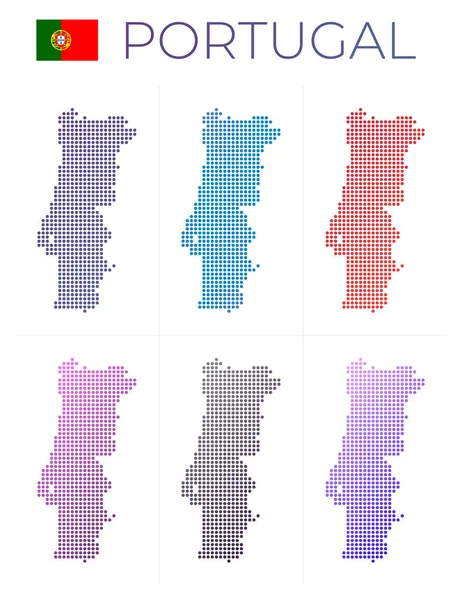Πορτογαλία διάστικτο χάρτη σύνολο Χάρτης της Πορτογαλίας σε διάστικτο στυλ Σύνορα της χώρας γεμάτη με — Διανυσματικό Αρχείο