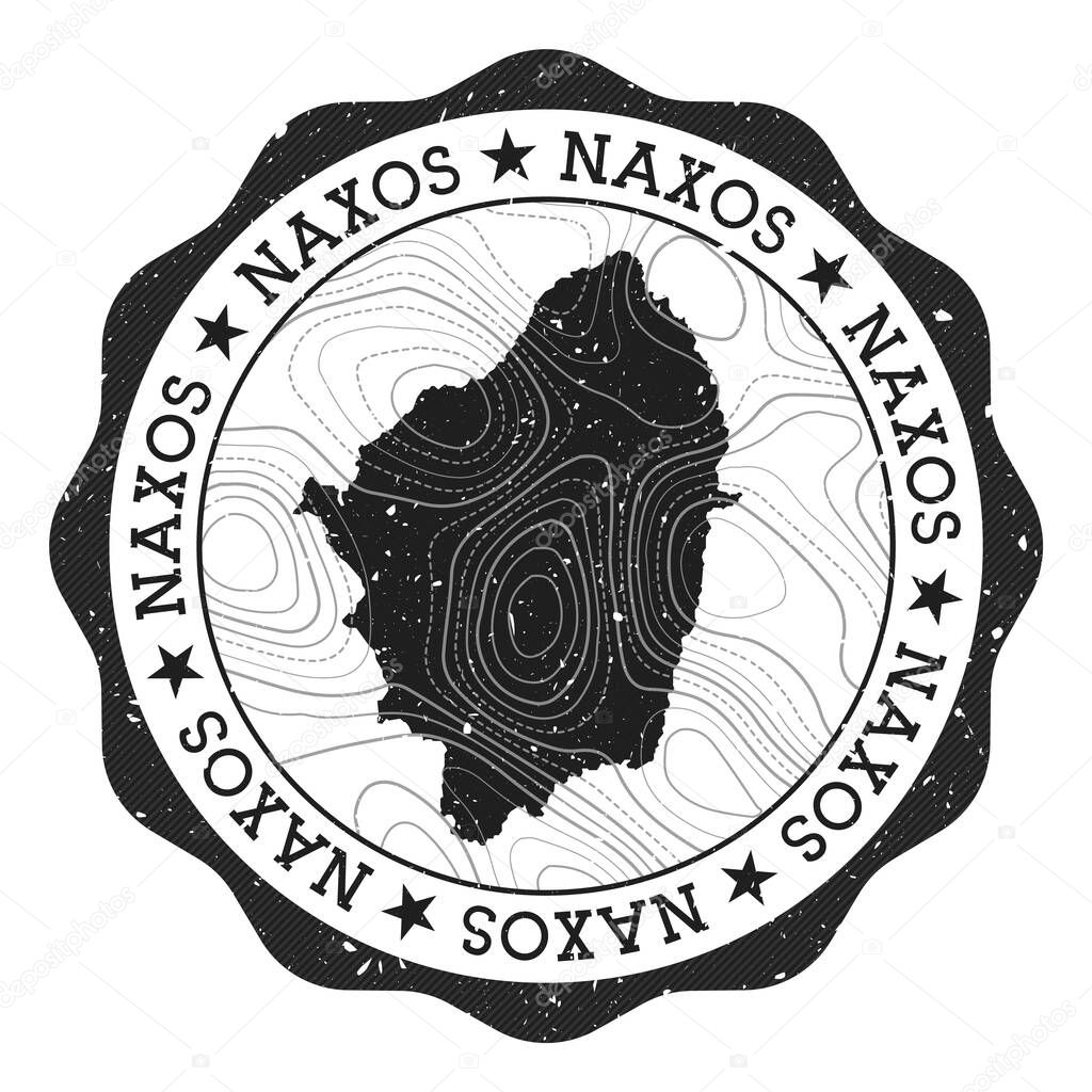 Naxos outdoor stamp Round sticker with map of island with topographic isolines Vector