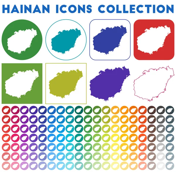 Colección de iconos de Hainan Iconos de mapa de moda de colores brillantes Insignia moderna de Hainan con mapa de la isla — Vector de stock