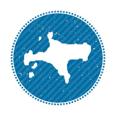 Ko Mak çizgili geçmişe yolculuk etiketi. Üzerinde ada vektör illüstrasyonunun haritası olan rozet kullanılabilir.