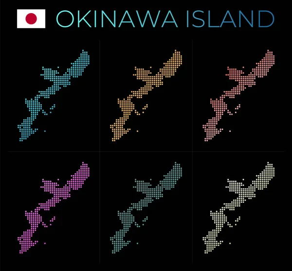 Okinawa Island pontozott térkép készlet Okinawa Island térképe pontozott stílusban A sziget határai kitöltve — Stock Vector