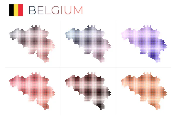 Belgio punteggiato mappa set Mappa del Belgio in stile punteggiato Frontiere del paese pieno di belle — Vettoriale Stock