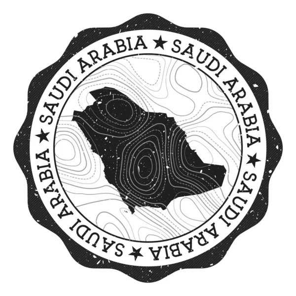 Saúdská Arábie venkovní známka Kulatá samolepka s mapou země s topografickými izolacemi Vektor — Stockový vektor