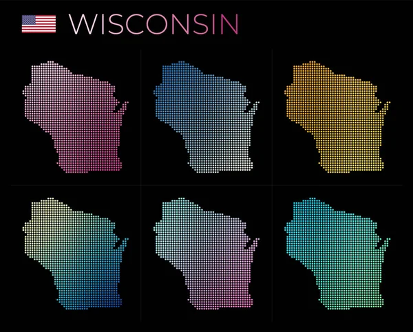 Wisconsin noktalı haritası, Wisconsin haritasını noktalı stil ile ayarladı. — Stok Vektör