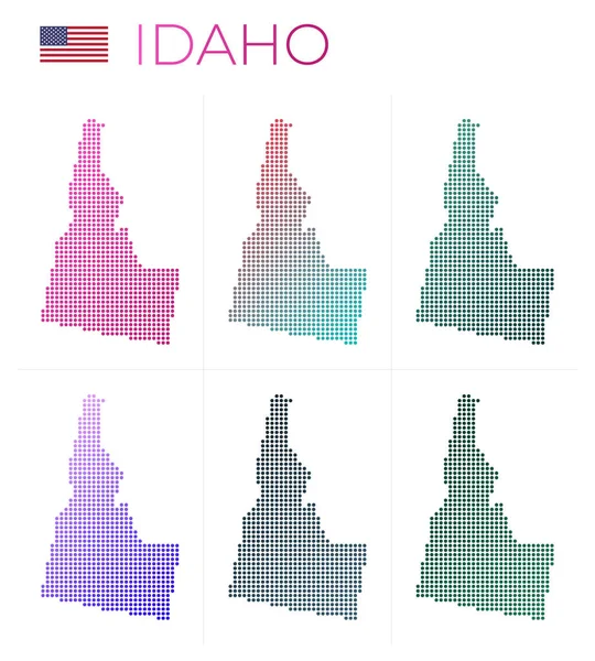 アイダホ州地図セットアイダホ州地図点線状美しいで満たされた米国の国境 — ストックベクタ