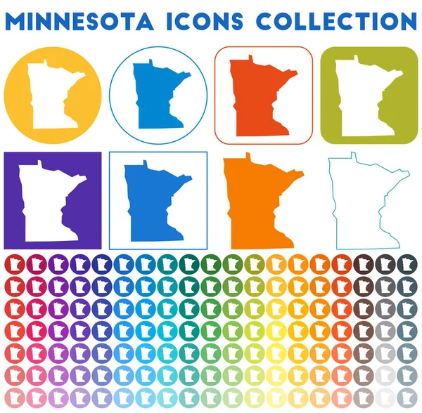 Coleção de ícones de Minnesota Ícones coloridos brilhantes do mapa da moda Emblema moderno de Minnesota conosco estado — Vetor de Stock