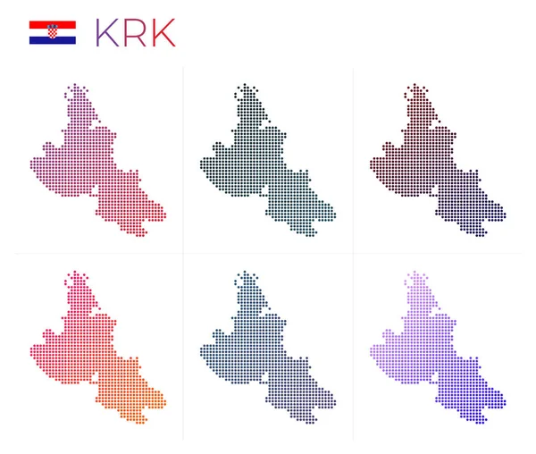 Krk pontozott térkép készlet Krk térképe pontozott stílusban A sziget határai gyönyörű simasággal töltve — Stock Vector