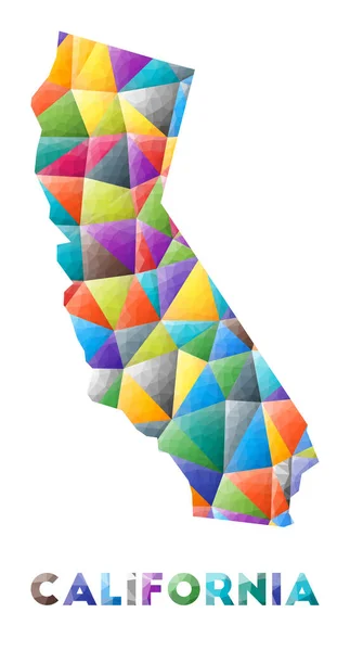 Kaliforniya düşük renkli polyester devlet şekli çok renkli geometrik üçgenler Modern moda tasarımı — Stok Vektör