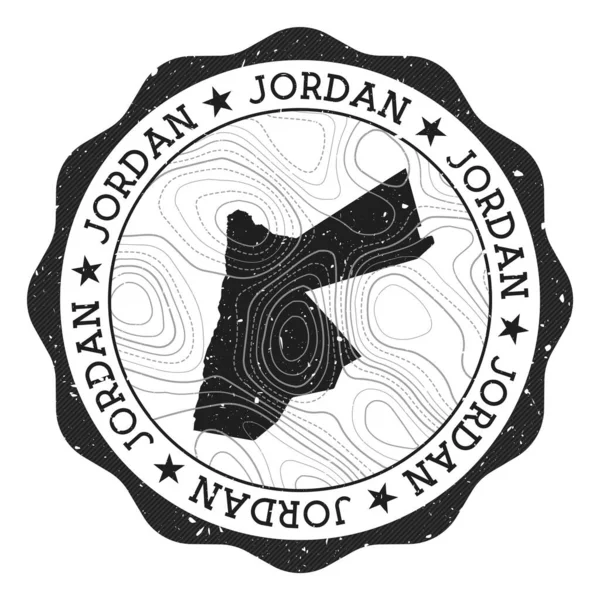 Timbre extérieur Jordanie Autocollant rond avec carte du pays avec isolines topographiques Vector — Image vectorielle