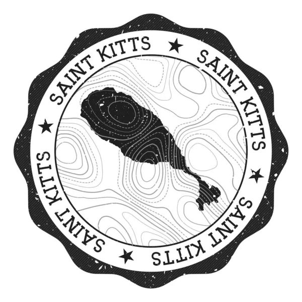 具有地形等值线矢量的岛屿地图的圣基茨室外邮票圆形贴纸 — 图库矢量图片