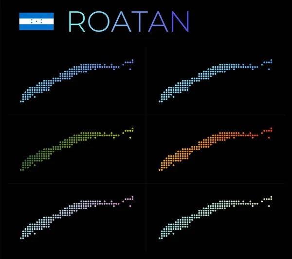 Roatan stippelkaart set Kaart van Roatan in gestippelde stijl Grenzen van het eiland gevuld met prachtige — Stockvector