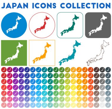 Japon simgeleri parlak renkli harita koleksiyonu ülke haritalı Modern Japonya rozeti simgeleri