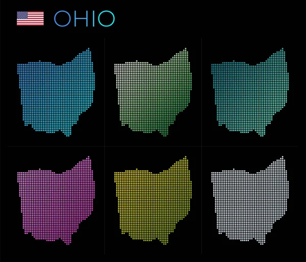 Ohio noktalı harita seti Ohio haritası noktalı stil Amerika 'nın sınırları güzelliklerle dolu. — Stok Vektör