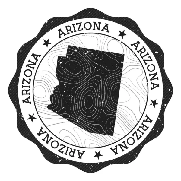 Arizona outdoor stempel Ronde sticker met kaart van ons staat met topografische isolines Vector — Stockvector