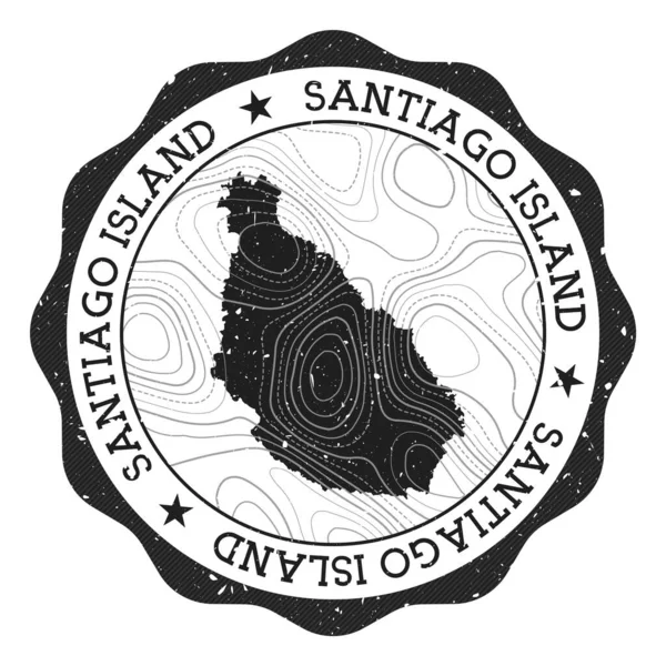 Sello exterior Isla Santiago Sello redondo con mapa de isla con aislamientos topográficos Vector — Vector de stock