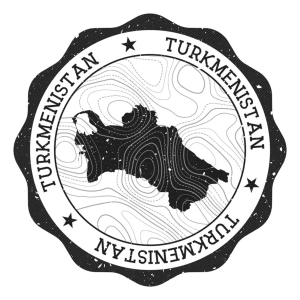 Turkmenistán sello exterior Pegatina redonda con mapa del país con aislamientos topográficos Vector — Archivo Imágenes Vectoriales