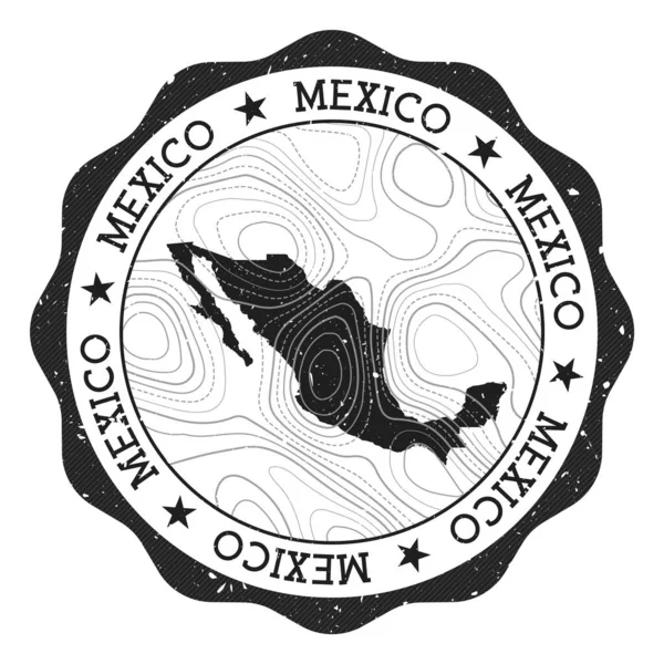 Mexico outdoor stempel Ronde sticker met kaart van land met topografische isolines Vector — Stockvector