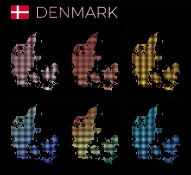 Danimarka noktalı haritası, Danimarka haritasını noktalı stil ile belirledi. Ülkenin güzel sınırlarıyla dolu.