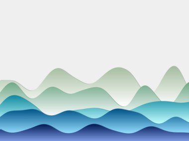 Soyut dağlar arka plan kıvrımlı katmanlar yeşil mavi renklerle Kartonpiyer tarzı tepeler parlak