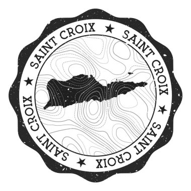 Saint Croix açık hava damgası. Üzerinde ada haritası ve topografik izolin taşıyıcısı olan yuvarlak damga.