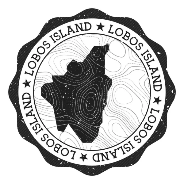 Sello exterior Isla Lobos Sello redondo con mapa de isla con aislamientos topográficos Vector — Vector de stock