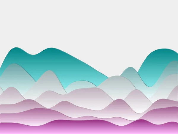 Fondo abstracto de las montañas Capas curvas en color púrpura azulado Colinas estilo Papercut Encantador — Vector de stock