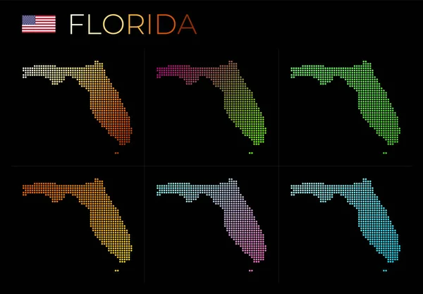 Florida mapa pontilhado definido Mapa da Flórida em estilo pontilhado Fronteiras do estado dos EUA preenchido com — Vetor de Stock