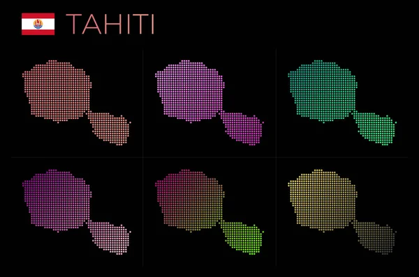 Mapa punteado de Tahití Mapa de Tahití en estilo punteado Fronteras de la isla llenas de belleza — Vector de stock
