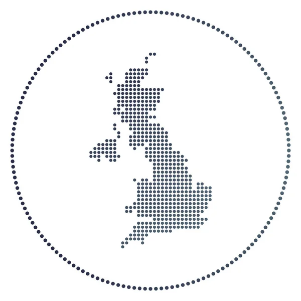 Reino Unido digital badge Mapa de estilo punteado de Reino Unido en círculo Icono de tecnología del país — Vector de stock
