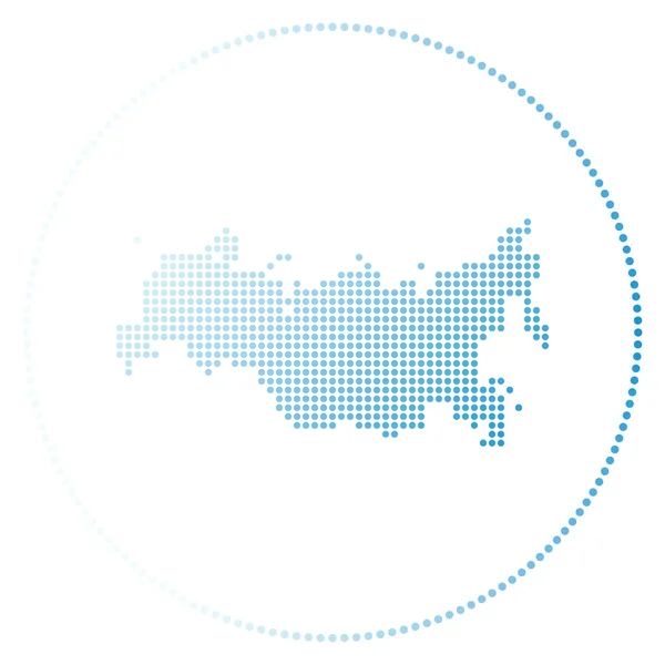 Ryssland digital emblem Prickig stil karta över Ryssland i cirkel Tech ikon i landet med lutning — Stock vektor