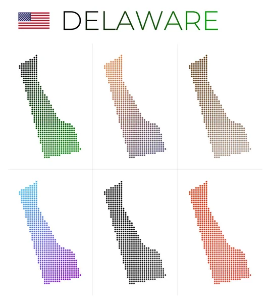 Delaware dotted map set Map of Delaware in dotted style Пограниці нашої держави заповнені — стоковий вектор